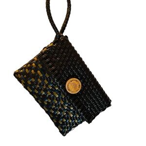 Maria Victoria Elegant Navy Blue and Gold Woven Wristlet Clutch